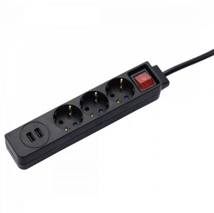 Power strip 3x and USB x2 HAMA 137353, Black