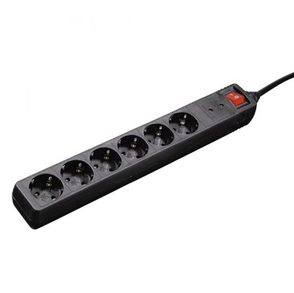 Power strip HAMA 137264 6x, w/5m cable, Black