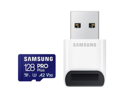 Памет Samsung 128GB micro SD Card PRO Plus with USB Reader, UHS-I, Read 180MB/s - Write 130MB/s