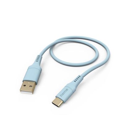 Силиконов кабел за зареждане HAMA "Flexible" USB-A - USB-C, 1.5 m, Син