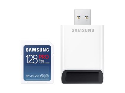Памет Samsung 128GB SD PRO Plus + Reader, Class10, Read 160MB/s - Write 120MB/s