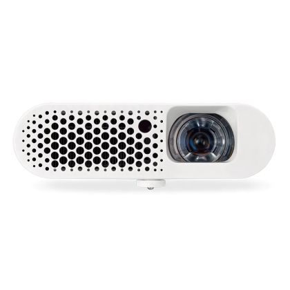 Мултимедиен проектор BenQ GS1 Portable, DLP, LED, 720p (1280x720), 100 000:1, 300 ANSI Lumens, 80"@1.4m, HDMI, USB reader, microSD reader, Keystone, WiFi, BT 4.0, Speakers 2x2W, Amazon Alexa, 8000mAh Battery, 3D Ready, 0.57 kg, White