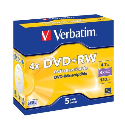 Медия Verbatim DVD+RW SERL 4.7GB 4X MATT SILVER SURFACE (5 PACK)