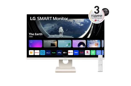 Монитор LG 27SR50F-W, 27" IPS Smart webOS23, Anti-Glare, 5ms, 1000:1, 250cd/m, FHD 1920x1080, HDR 10, HDMI, USB, Wi-Fi B/in, Reader Mode, Speakers 5W x 2, Tilt, Black