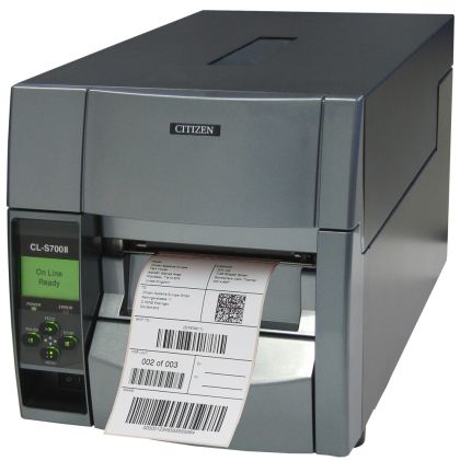Етикетен принтер Citizen Label Industrial printer CL-S700IIDT Direct Print with 16 000 labels, Speed 200mm/s, Print Width 4"(104mm)/Media Width min-max (12.5-118mm)/Roll Size max 200mm, Core Size(25-75mm), Resol.203dpi/Interf.USB/RS-232+Opt.card LinkServe