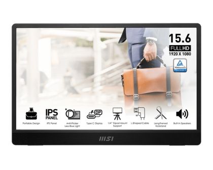 Монитор MSI PRO MP161 E2, Portable Monitor, 15.6" FHD IPS, Ultra Slim Design 1.08 cm, Connect with Smartphone, Display Kit app, MSI EyesErgo, Built-in Ergo Fold-out Kickstand, Built-in Speakers 2x 1.5W, 2x USB Type-C (DP 1.2a, 15W PD), mini HDMI, 4ms, 0.7