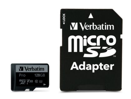 Памет Verbatim PRO micro SDXC 128GB Class 10 UHS-3 (Incl. Adaptor)