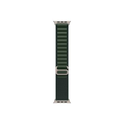 Каишка за часовник Apple Watch 49mm Loop: Dark Green Alpine Loop - Medium - Natural Titanium Finish