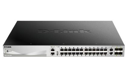 Комутатор D-Link 24x10/100/1000Base-T PoE ports (370W budget) Layer 3 Stackable Managed Gigabit Switch with 2x10GBASE-T ports and 4xSFP+ ports 