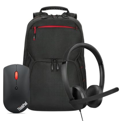 Слушалки Lenovo USB-A Wired Stereo Headset Gen 2 + Lenovo ThinkPad Bluetooth Silent Mouse + Lenovo ThinkPad Essential 15.6-inch Backpack (Eco)