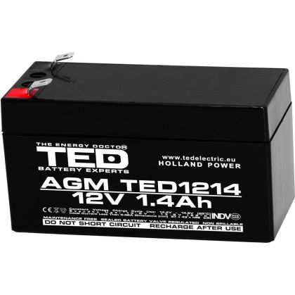 Оловна батерия TED ELECTRIC, 12V / 1.4 Ah- 98/43,5/53 mm AGM