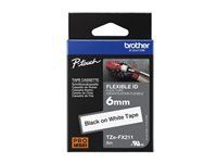 BROTHER TZEFX211 6mm BLACK ON WHITE FLEXIBLE ID