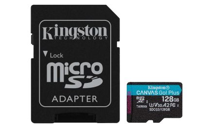 Карта памет Kingston Canvas Go! Plus microSDXC 128GB, UHS-I, Class 10, U3, V30, A2, Адаптер