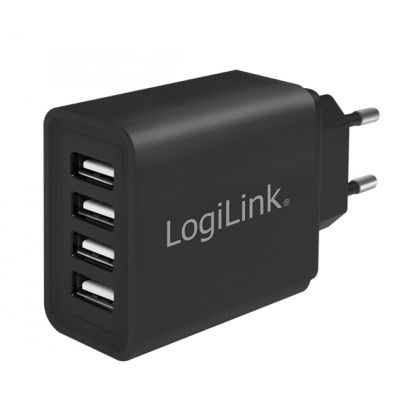 USB Charger 4x, 4.8A, black, Logilink PA0211