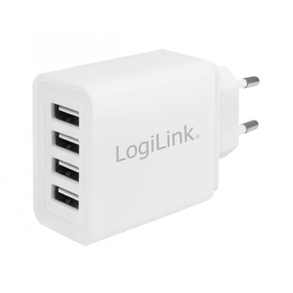 USB Charger 4x, 4.8A, white, Logilink PA0211W