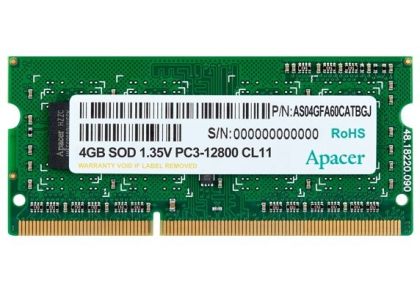 Памет Apacer 4GB Notebook Memory - DDR3 SODIMM 512x 8, Low Voltage 1.35V PC12800 @ 1600MHz
