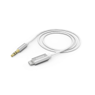 Аудио кабел HAMA, Lightning мъжко - 3.5 mm жак мъжко, 1.0 м, Бял
