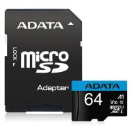 Micro SD 64GB ADATA 100/25 MB/s Cl10 V10 + Adapter