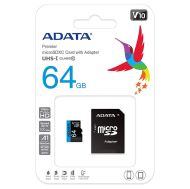 Micro SD 64GB ADATA 100/25 MB/s Cl10 V10 + Adapter