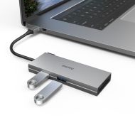 6-портов хъб USB-C HAMA Multiport, 2 x USB-A, USB-C, HDMI, SD, microSD, Сив