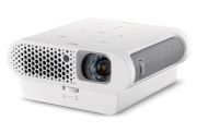 Мултимедиен проектор BenQ GS1 Portable, DLP, LED, 720p (1280x720), 100 000:1, 300 ANSI Lumens, 80"@1.4m, HDMI, USB reader, microSD reader, Keystone, WiFi, BT 4.0, Speakers 2x2W, Amazon Alexa, 8000mAh Battery, 3D Ready, 0.57 kg, White