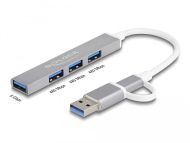 USB хъб Delock, USB-C / USB-A - 3 x USB-A 2.0 + 1 x USB-A 5 Gbps