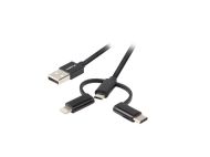 Кабел Lanberg 3in1 USB-A(M)->USB MICRO(M)+LIGHTNING(M)+USB-C(M) 2.0 1m, black
