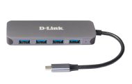 USB хъб D-Link USB-C to 4-Port USB 3.0 Hub with Power Delivery