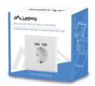 Разклонител Lanberg AC wall socket 230V with 2 USB port 2.1A, schuko socket White