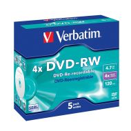 Медия Verbatim DVD-RW SERL 4.7GB 4X MATT SILVER SURFACE (5 PACK)
