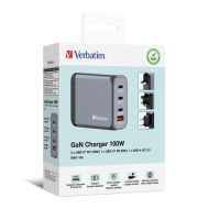 Зарядно устройство Verbatim GNC-100 GaN Charger 4 Port 100W USB A/C (EU/UK/US)
