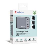 Зарядно устройство Verbatim GNC-240 GaN Charger 4 Port 240W USB A/C (EU/UK/US)
