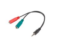 Кабел Lanberg mini jack 3.5mm (M) 4pin -> 2X mini jack 3.5mm (F) 3pin ADAPTER ON cable 20cm, black