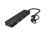 USB хъб Natec Hub Mayfly USB-C 3.0 4 Port + USB-A Adapter Black