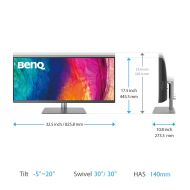 Монитор BenQ PD3420Q 34"W IPS LED 5ms 3440x1440 2K QHD, Design Mon, WQHD, AQCOL.,100% sRGB/98% P3,HDR400, B.I.,LBL,KVM, ICCsync, CAD/CAM, DualView, Contr.1000:1, 350 cd/m2, 2xHDMI,DP,USB-C(PD65W, DP Alt Mode),USB-C/USB 3.0x2, Sp.2x2.5W, HAdj., Swivel,Tilt