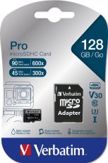 Памет Verbatim PRO micro SDXC 128GB Class 10 UHS-3 (Incl. Adaptor)