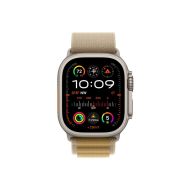 Каишка за часовник Apple Watch 49mm Loop: Tan Alpine Loop - Large - Natural Titanium Finish