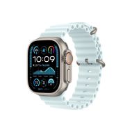 Каишка за часовник Apple Watch 49mm Band: Ice Blue Ocean Band - Natural Titanium Finish