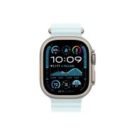 Каишка за часовник Apple Watch 49mm Band: Ice Blue Ocean Band - Natural Titanium Finish