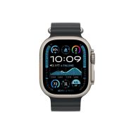 Каишка за часовник Apple Watch 49mm Band: Black Ocean Band - Natural Titanium Finish