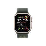 Каишка за часовник Apple Watch 49mm Loop: Green Trail Loop - M/L - Natural Titanium Finish