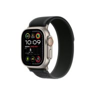 Каишка за часовник Apple Watch 49mm Loop: Black Trail Loop - S/M - Natural Titanium Finish