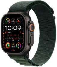 Каишка за часовник Apple Watch 49mm Loop: Dark Green Alpine Loop - Small - Black Titanium Finish