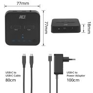 Двойна SSD докинг станция, ACT M.2 NVMe/PCIe  за клониране, USB-C 3.2 Gen2, 10 Gbps