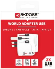 Адаптер SKROSS PRO Light, 2 x USB-A, World, Бял