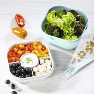 Кутия за храна Xavax To Go, 3 отделения, прибори,дресинг, пастелно синьо
