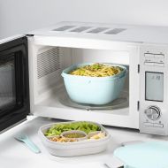 Кутия за храна Xavax To Go, 3 отделения, прибори,дресинг, пастелно синьо