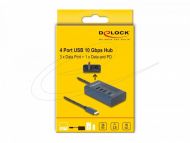 Delock USB Хъб, 4 порта, 10 Gbps, 3 x Data USB-C, 1 x PD 20W