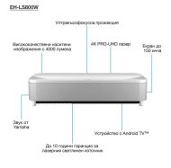 Мултимедиен проектор Epson EH-LS800W, 3LCD, Laser, 4K PRO-UHD, 240Hz, 16:9, 4000 lumen, 2500000 : 1, Ethernet, Wireless LAN 5GHz, HDMI (2x), Audio Out, USB, Bluetooth, Android TV, 20W Stereo Speakers, 60 months, 20000 h. light source