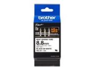 BROTHER HSE221 Label Roll Black on White with heat shrink 8.8mm x 1.5M